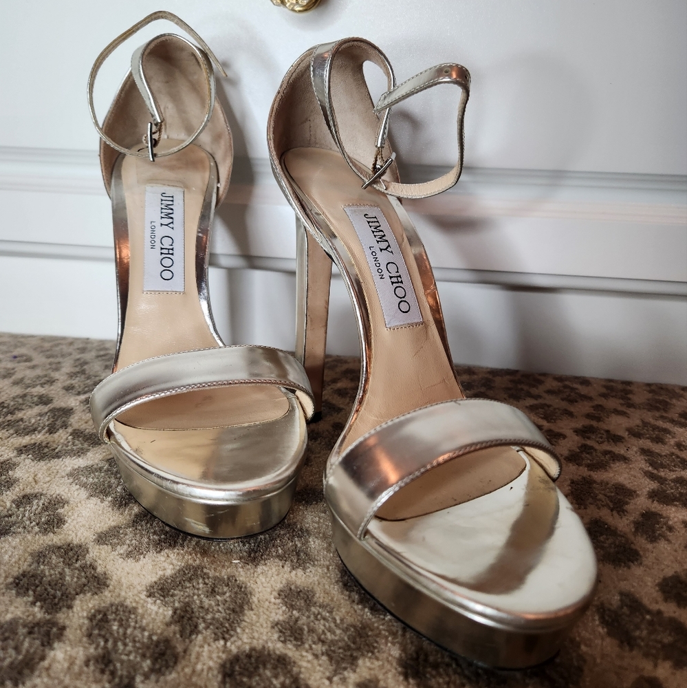 Jimmy Choo Pattie 130 Silver Platform Size 37